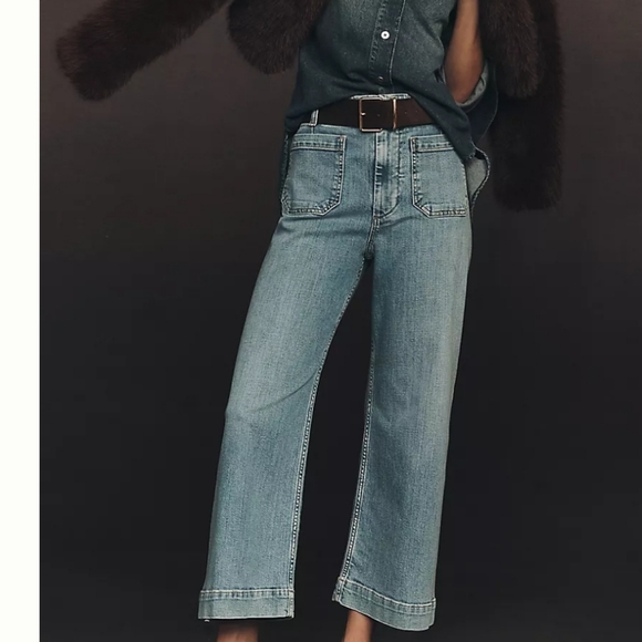 Anthropologie's Maeve Medium Blue Wide-Leg High-Rise Colette Jeans SZ 27